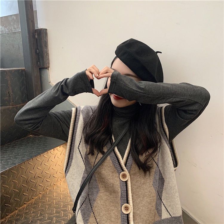 Korean Style Loose Women's Knitted Vest Outerwear Literary Vintage V Neck Sleeveless Sweater Gilet Coat
