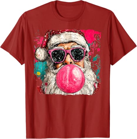 

Vintage Preppy Watercolor Santa Bubble Gum Pink Sunglasses Christmas TShirt Xmas Retro Holiday Clothes Artwork Y2k Art Tee Tops S