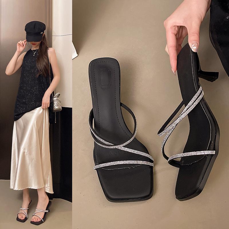 Fashion Designer 2025 New Summer Narrow Band Heel Women Slippers Shoes Fashion Open Toe Shoes Design Style Banquet Party Sandals Shoes