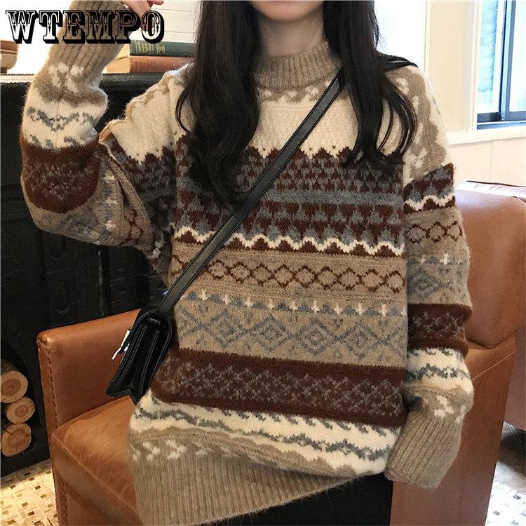 Dame Vår Høst Hverdagsgensere Stor Størrelse Rund Hals Strikkede Pullover Løse Stripete Pull Jumper Hverdagstopper