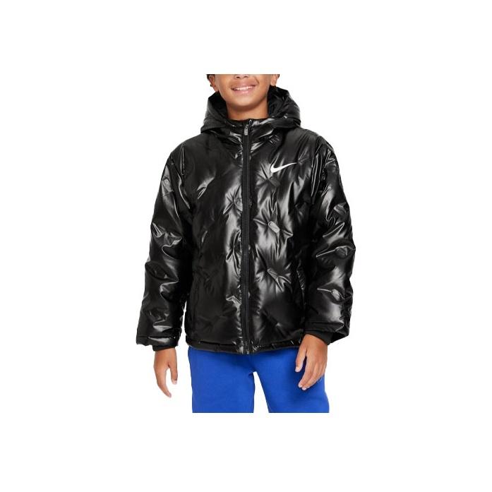 Nike Down Jacket Kids Solid Color Logo Fleece Warm Black Kids Jackets FZ6221-010