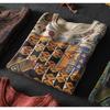 Women's Retro Floral Cotton Knit Sweater: Loose, Large, Round Neck, Pilling-Resistant Pullover for Spring & Autumn
