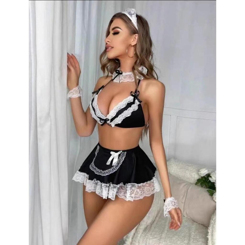 European & American Sexy Lingerie Set: Women's Multi-Piece Maid Role-Play Outfit
