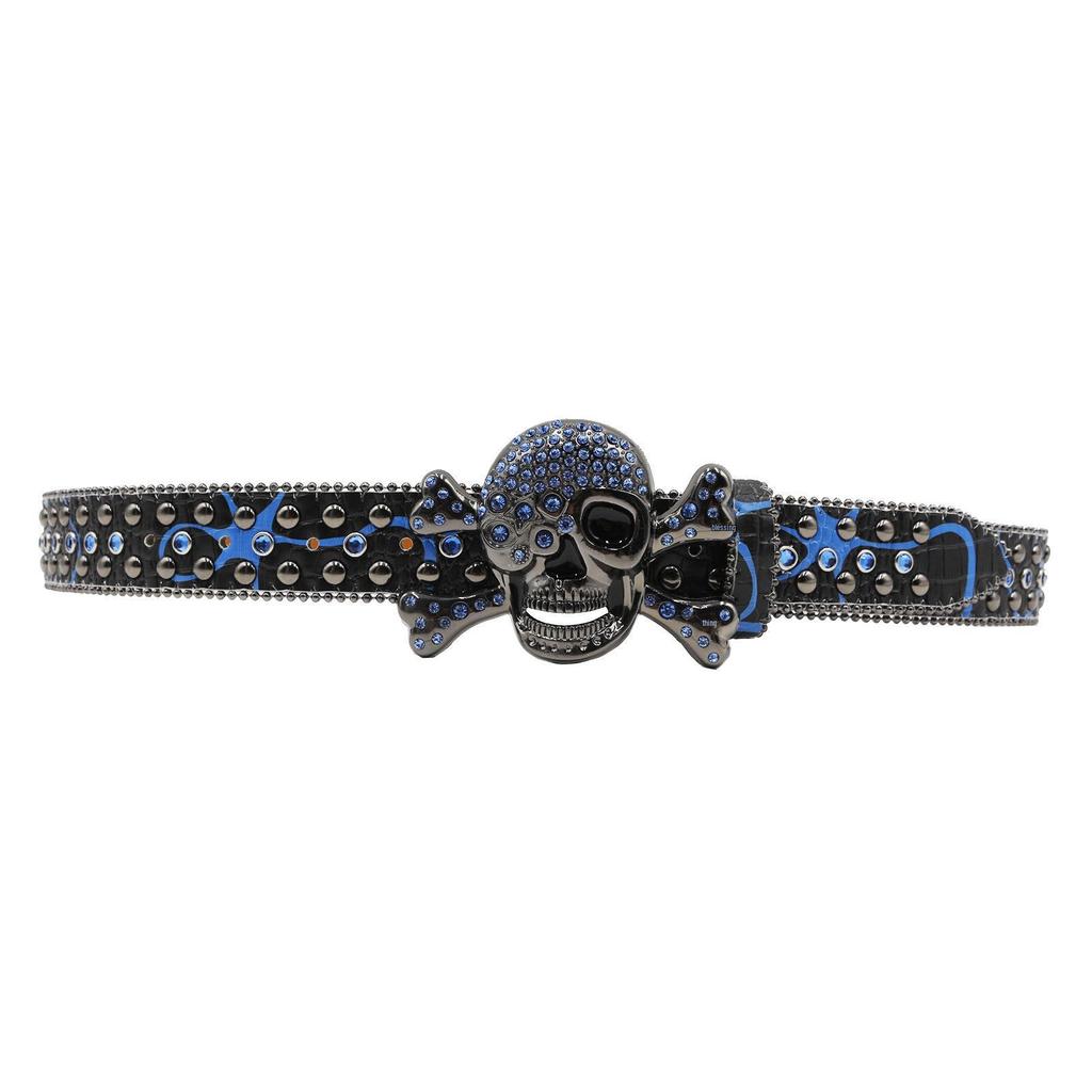 Unisex Rhinestone Skull Leather Belt - European Style Denim Waistband