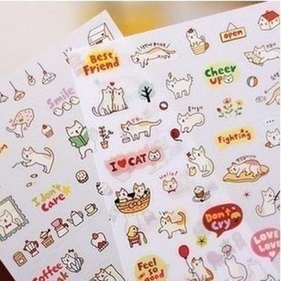 6sheet Suit Creative Stationery Lovely Cat Diary Decoration Stickers Cartoon Animals Stickers