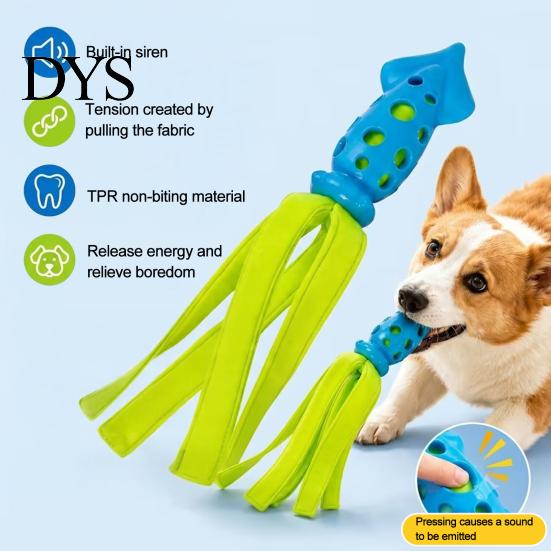 Creative Octopus Shape Dog Toy Squid Chew Toy, Interactive Tug Squeaky Pet Molar with Toys Fabric Strips, Waterproof for Dogs, Stress Relief
