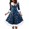 Women's Fashion V-neck Casual Fit Christmas Print Party Long Sleeve Dress
