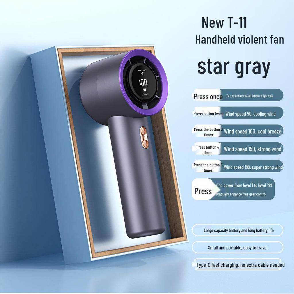 Southeast Asia 2025 T12 Bladeless USB Handheld Mini Fan with Digital Display