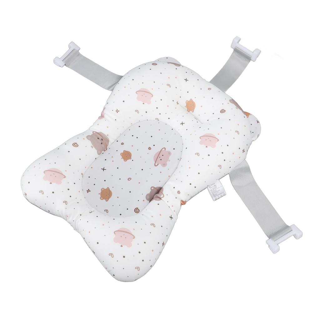 Soft Baby Bath Support Cushion Pad Cute Cartoon Bear Pattern Newborn Bathtub Floating Pillow Mat White