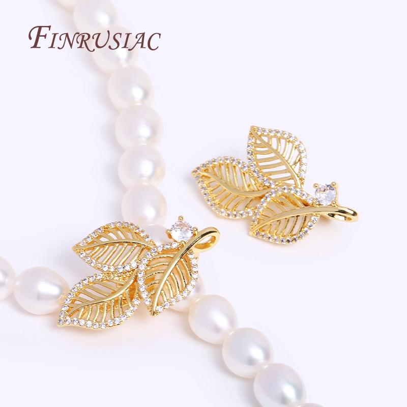 18K Gold Plated Inlaid Zircon Hollow Leaf Pearl Clasps Supplies For Jewelry Making DIY Craft, Beads Clasps Fastener Accessories