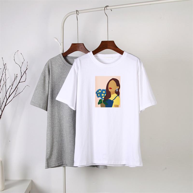 Hirsionsan Nueva Camiseta con Gráfico de Personaje Harajuku para Mujer 100% Algodón Manga Corta Camiseta Verano Suave Oversize Jersey Top