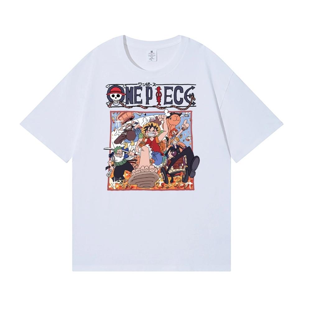One Piece Straw Hat Pirates Group Anime Graphic Tshirt Unisex Streetwear Casual Cotton Oversized Oneck Tee