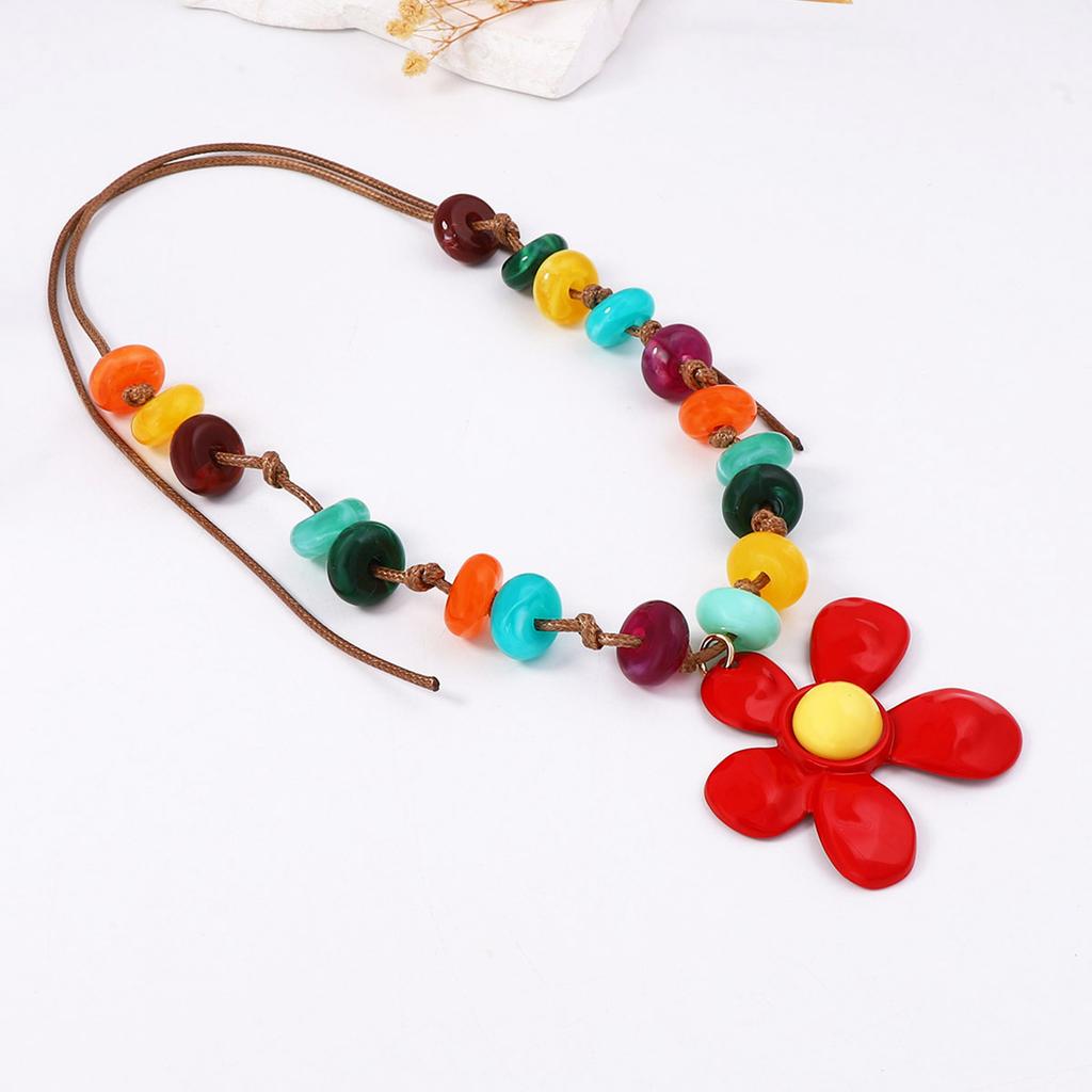 Bohemian simple fashion color tether beaded necklace exaggerated flower pendant women's necklace
