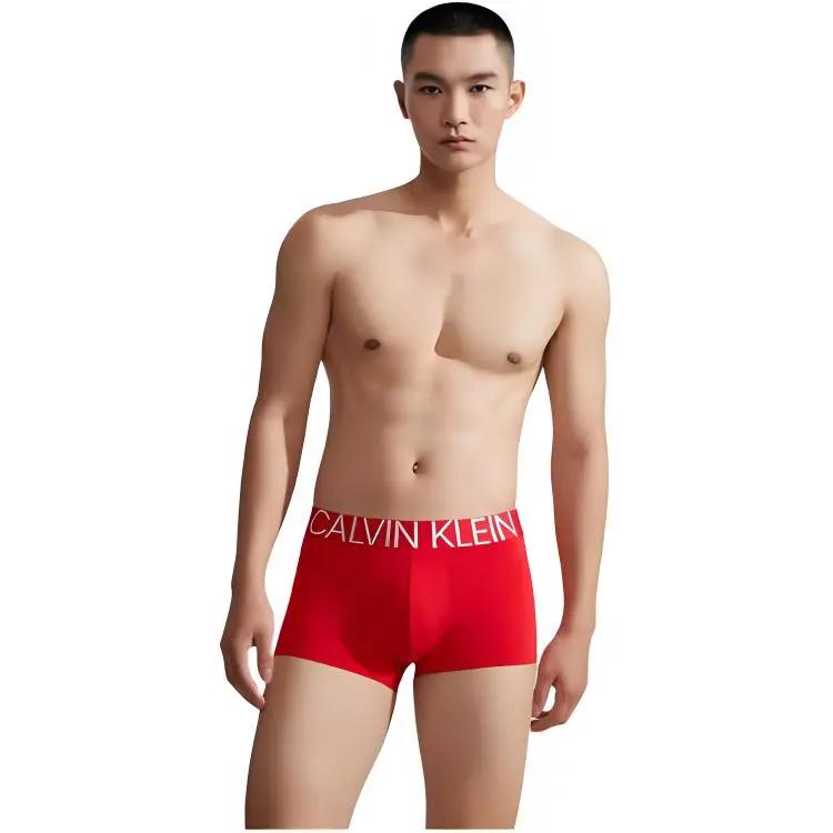 CALVIN KLEIN Eye-catching Jacquard Low-rise Anti-chafing Boxer Briefs for Men M красный