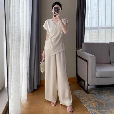Pre-Sale 2868 Plus Size Women's Korean Style Short Sleeve & Wide Leg Pants Two-Piece Set