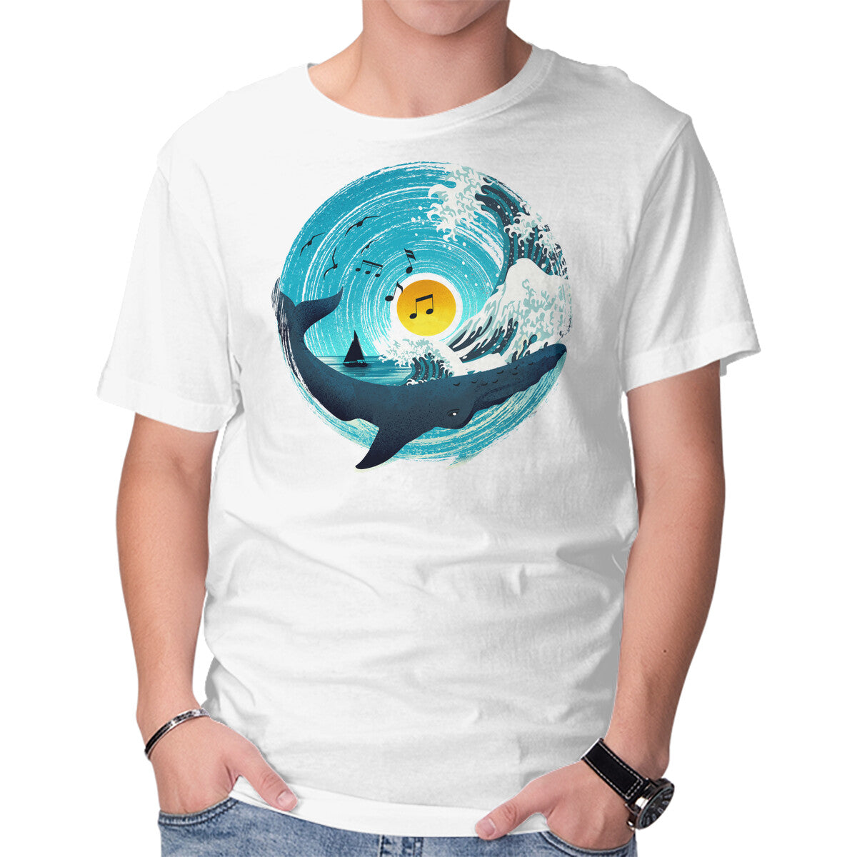 Unisex Crew Neck T-Shirt Sound Wave Graphic Short Sleeve Casual Tee XL
