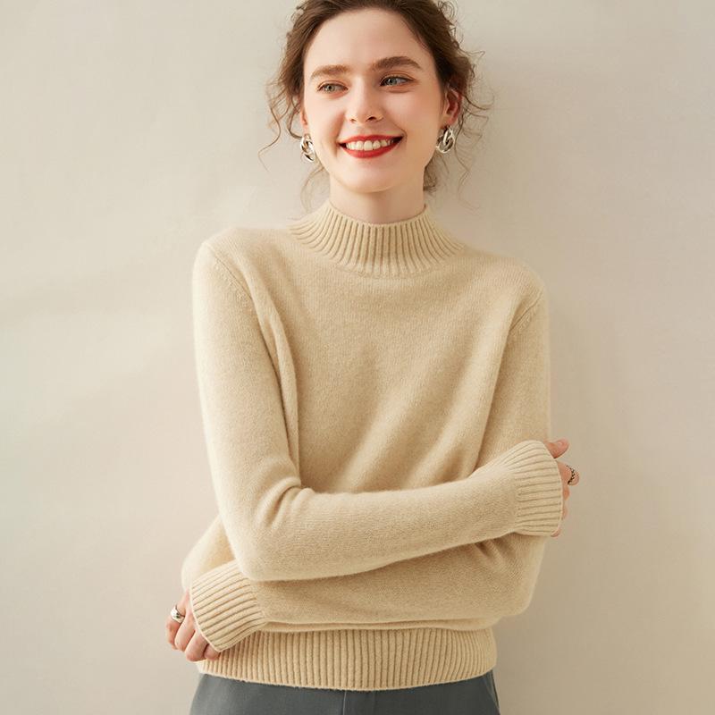 2024 Women's High Neck Cashmere Sweater: Thick, Loose, Solid Color Knit Pullover for Autumn/Winter