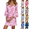 Women's Casual Fashion Floral Print V-Neck Loose 3/4 Sleeve Dress