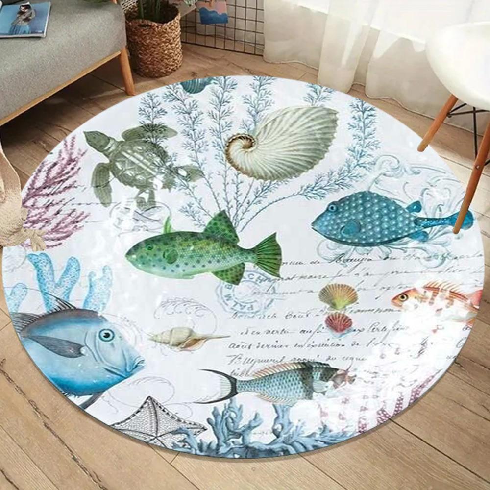 Marine Theme 3D Round Rug Living Room Bedroom Carpet Seaside Pattern Soft Durable Home Decor Nautical Stylish Styles