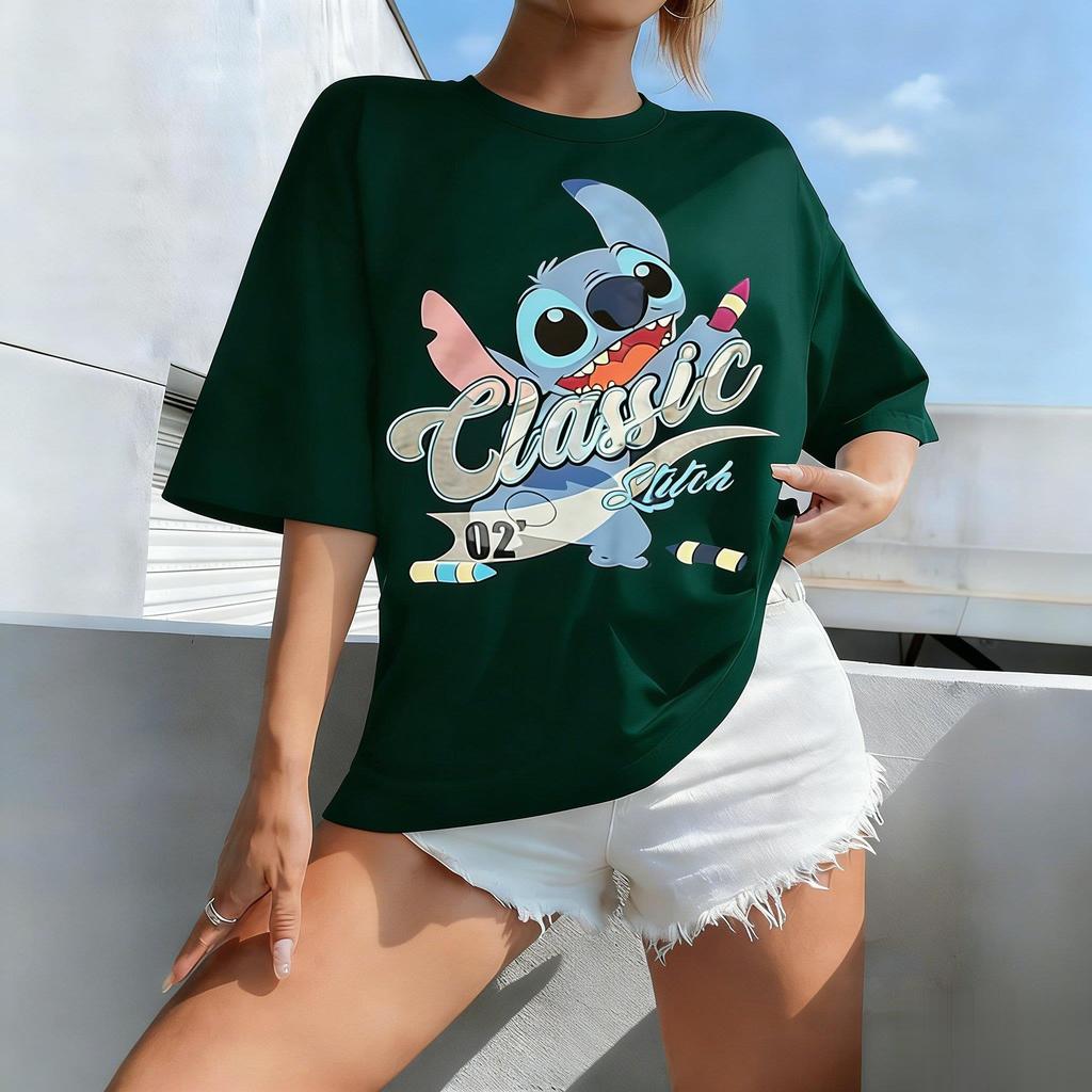 Stitch Disney Cartoon Print Women Man T Shirt Loose Short Sleeve Cotton Top Graphic Tee 2026 Summer Casual Streetwear Fashion