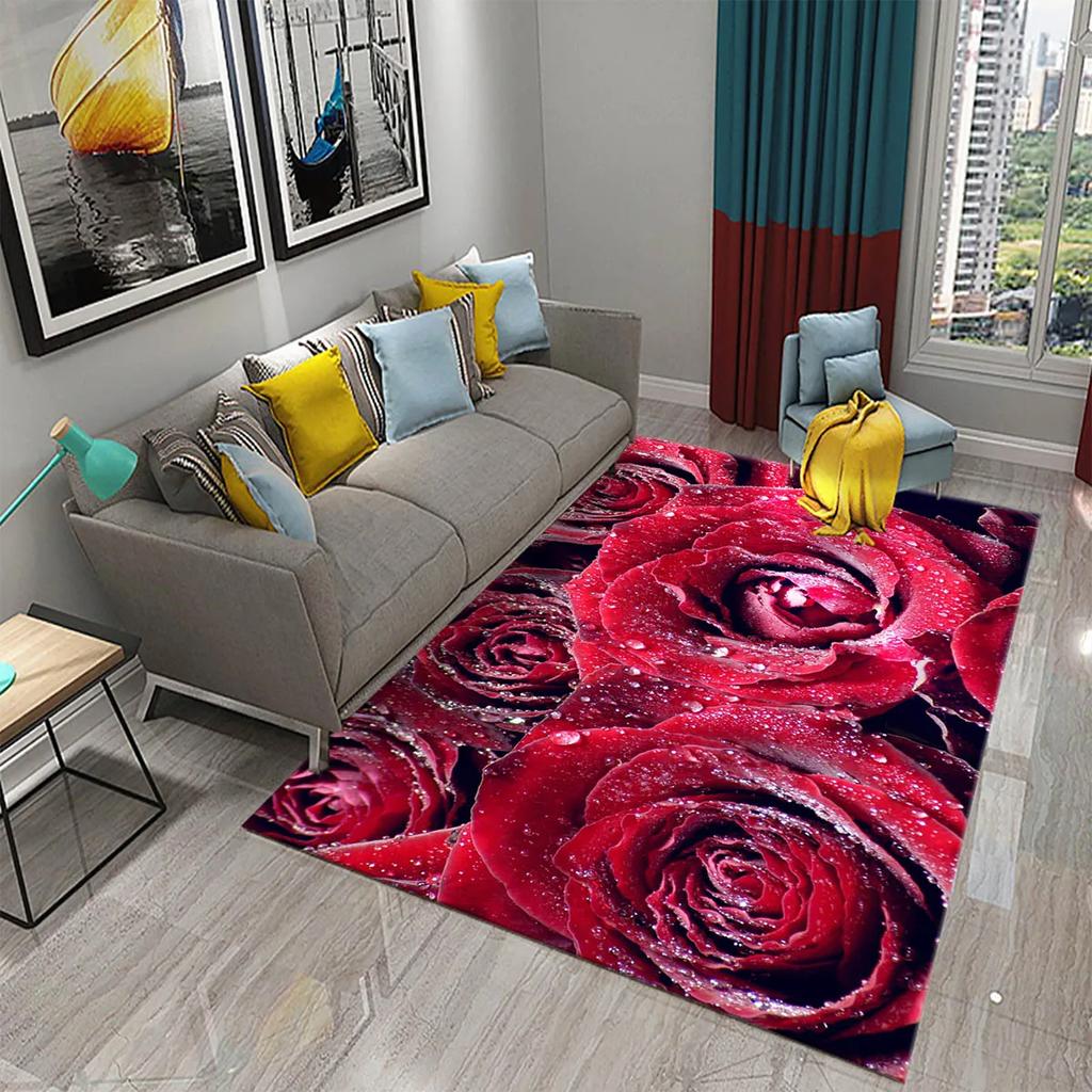 Blue Rose Rugs for Living Room Women Romantic Flower Carpet Soft Floor Mat Floral Rugs for Adults Bedroom Decorative Area Mats