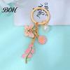 Butterfly Keychain Pendant with Round Imitation Pearls, Flower Enamel Charm Decorative Key Ring, Pastoral Style Layered Holder