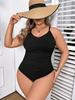 2026 Plus Size European & American Black Backless Slimming One-Piece Swimsuit for Women