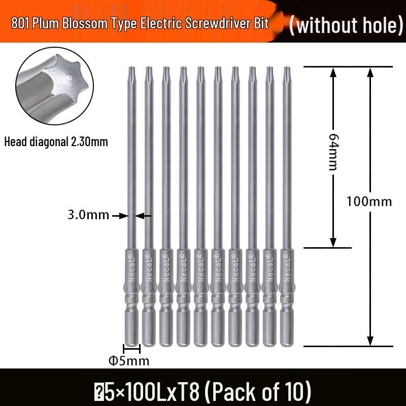 Nigao S2 Torx 801 Electric Screwdriver Bit, Solid Star-Shaped, 5mm Round Shank.