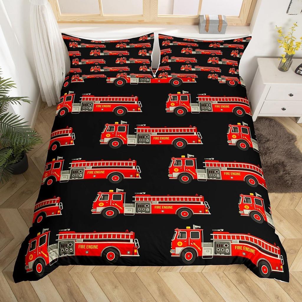 Comforter Fire Truck For Kids Boys Fire Engine Vehicle Extinguisher Fire Hydrant Print Bedding Set Microfiber Twin