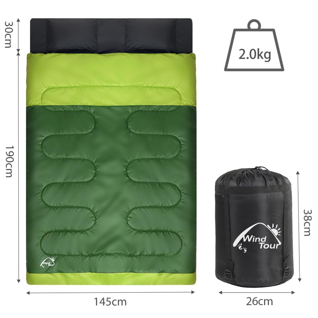 Double Sleeping Bag with Two for Two Ideal for Emergency Car and Storage Pillows, Lightweight, Warm, Waterproof, People, Preparedness, Camping,