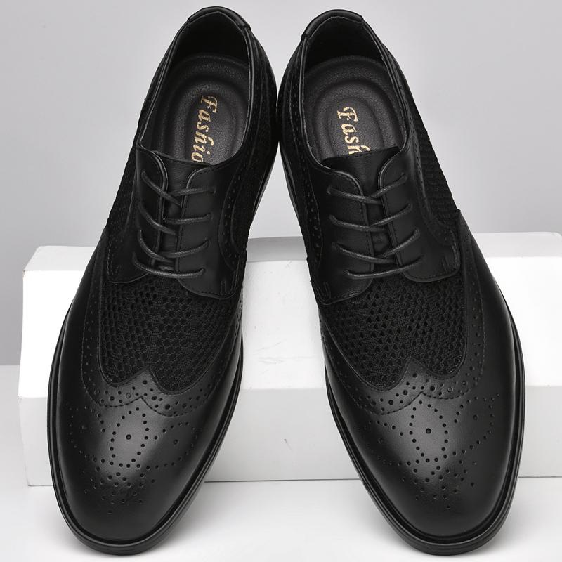 

Brogue Дышащие мужские универсальные сетчатые повседневные кожаные туфли для свадьбы, вечеринки, офиса, бизнеса Высококачественные мужские прогулочные туфли 44 чёрный