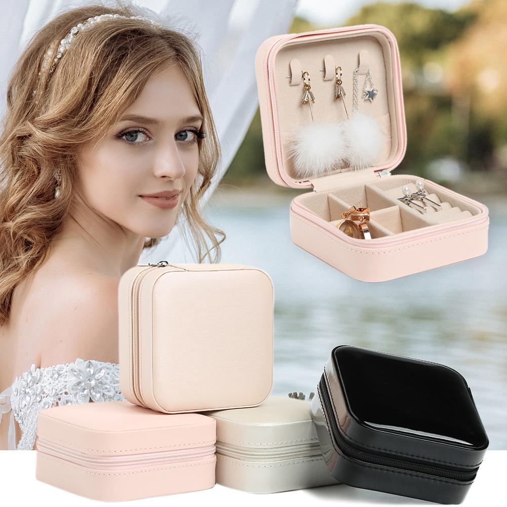 Portable Stud Earrings Rings Storage Box PU Leather Jewelry Display