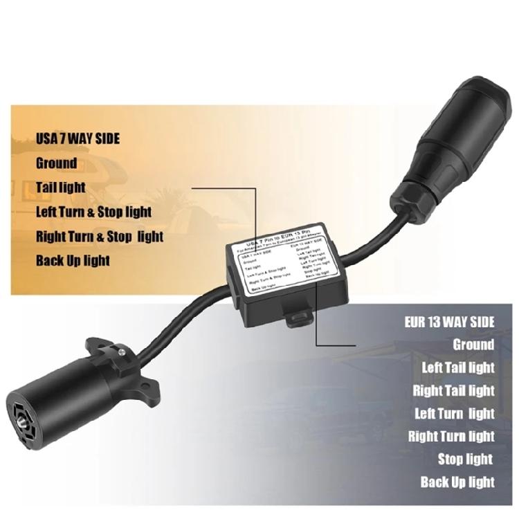 7 Pin to 13 Pin Converter Adapter for Stable Trailer Lighting System Enhanced Driving Safety Secure Brake Light Function