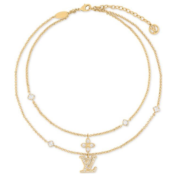 Louis Vuitton Floral Decoration Design Metal Imitation Crystal Necklace Women necklace Gold M01845