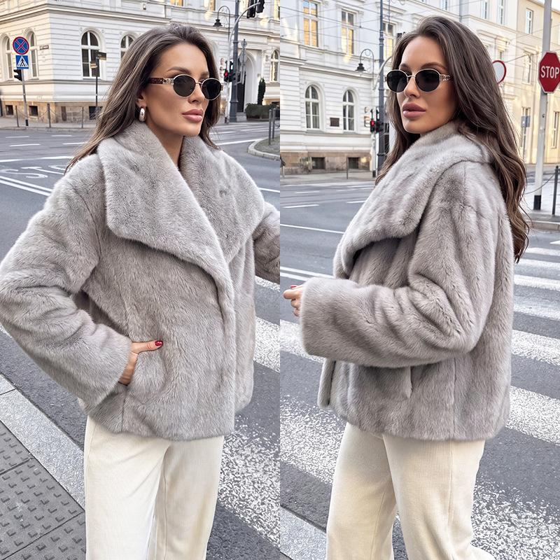 European And American Fur Big Lapel Artificial Fur Imitation Mink Coat Short Fashion Fox Fur Coat Fluffy Hair
