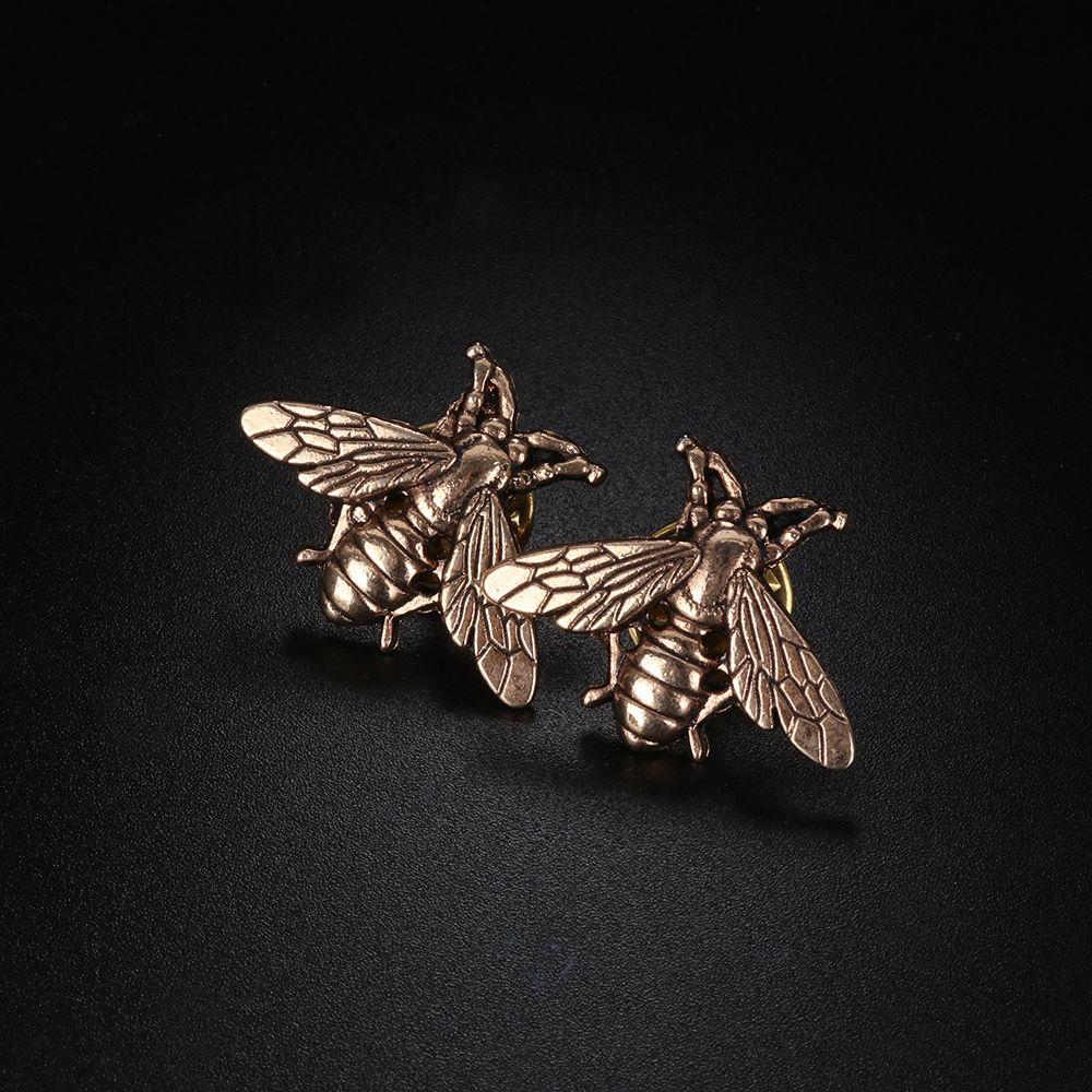 1Pair Clothing Accessories Retro Gold Silver Color Metal Men Women Bee Brooches Suit Collar Pins