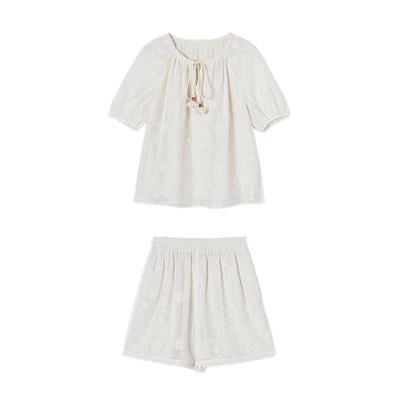 Women s Embroidered Babydoll Top & Shorts Set M