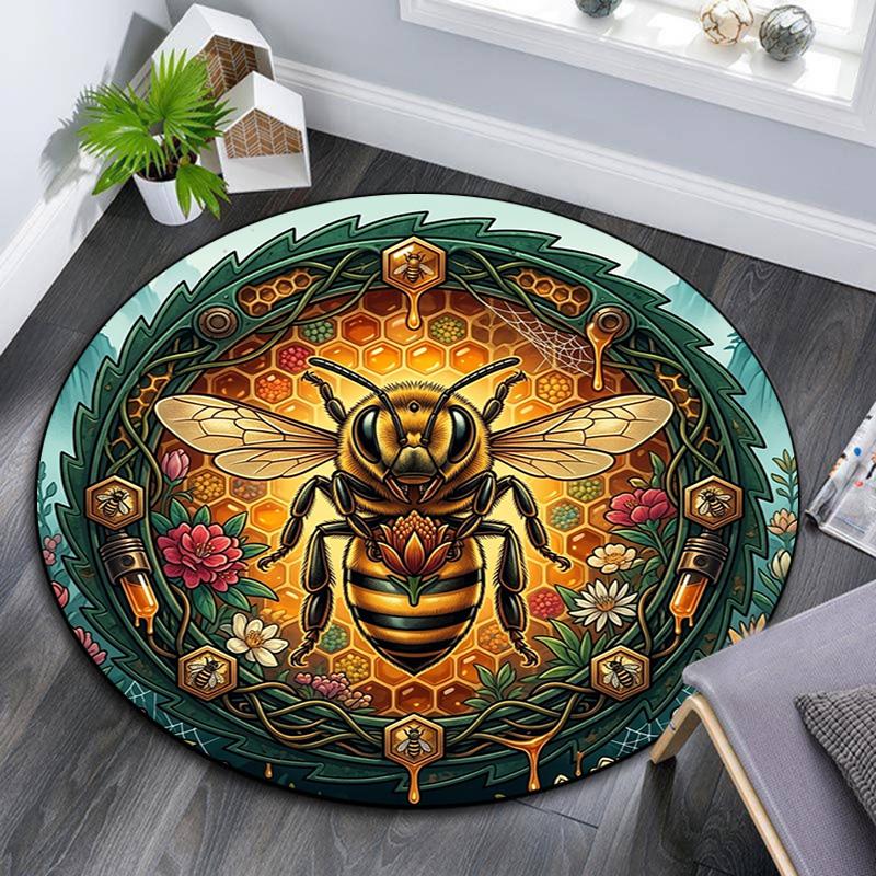 Bee Honeycomb Nature Artwork Round Area Rug Under Office Chairs Bedroom Living Room Home Decor