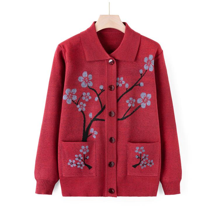 Sweater Jacket Women's Autumn Mom Knitted Sweater Cardigan Top Grandma Casual Lapel