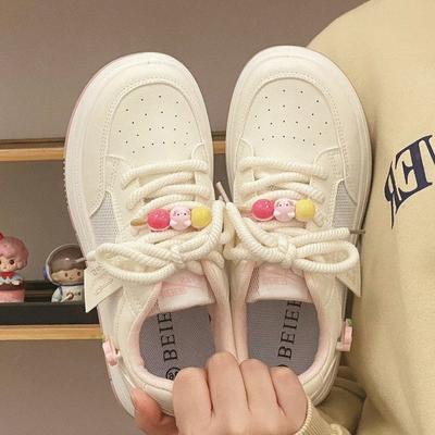 Summer New Mesh Breathable Cute Cartoon Middle School Girl Students' Shoes Casual Soft Bottom White Shoes for Women