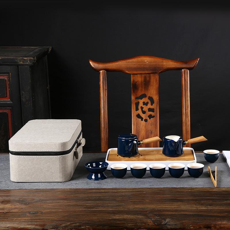 Travel Tea Set High-end Kung Fu Tea Set Business Gift Tea Set Ji Blue Glaze Ceramic Tea Set