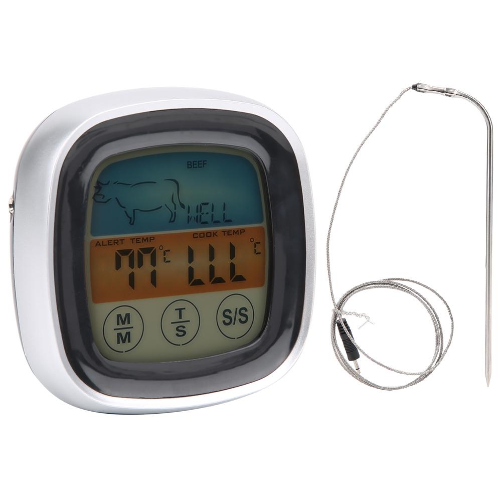 Meat Thermometer Digital Display Touch Screen Kitchen Timer Fork for Barbecue BBQ Cooking