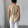 Sleeveless Halter Neck Waist Tie Short Top for Women Summer Casual Blouse Lightweight Soft Fabric Stylish Fit