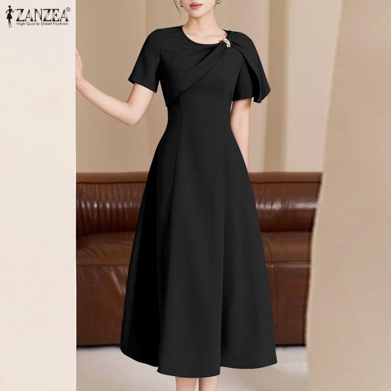ZANZEA Women Daily Casual Elegant Round Neck Casual Short Sleeve Dress