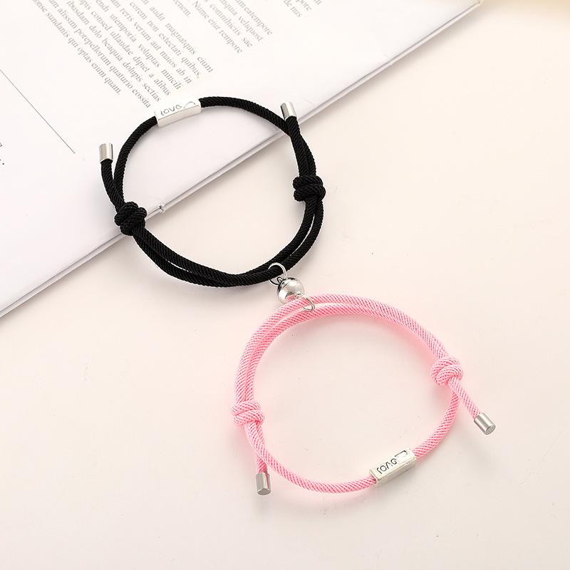 2pcs/Set Magnet Bracelet Couple Handmade Adjustable Rope Matching Braslet Infinite Love Pair Braclet Lucky Red Brazalete Gift