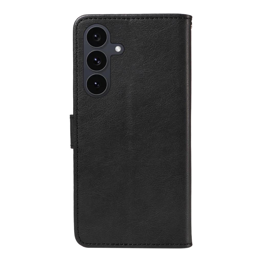 For Samsung Galaxy S25 FE Leather Wallet Case with Strap Solid Color Phone Stand Cover