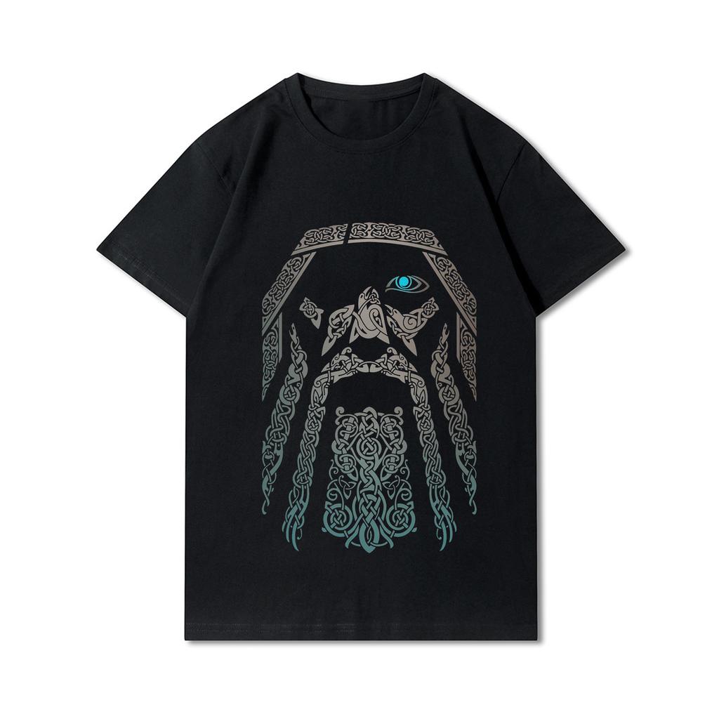 100% Cotton Summer Men T Shirts Viking Vintage Skull Beard with Headphone Printed Casual Top Tees