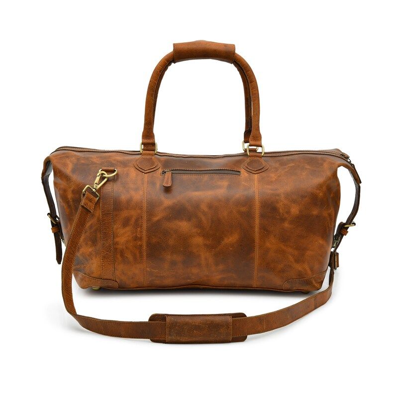 Handmade Distressed Leather Duffle Bag: Weekender Travel Bag
