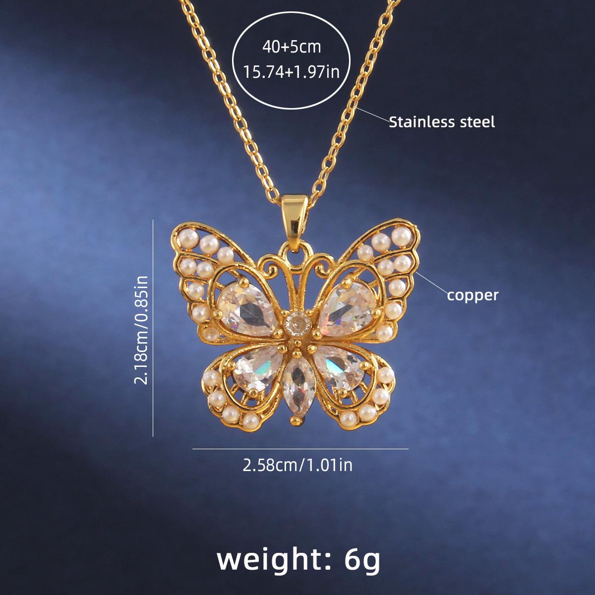 

Fashion Ladies Copper Microencrusted Zircon Bee Cross Butterfly Snake Clover Pendant Collarbone Chain, Best Ladies Gift