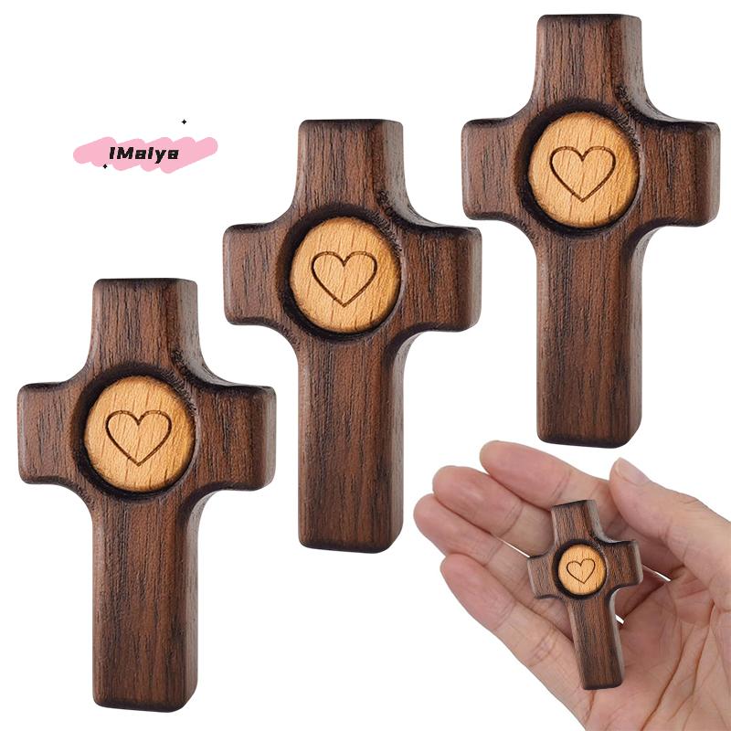 M-1/3pcs Wooden Cross Finger Stress Relax Gifts Christians Fidget Cross My Heart Pocket Prayer Cross Spiritual Symbol Home Decor